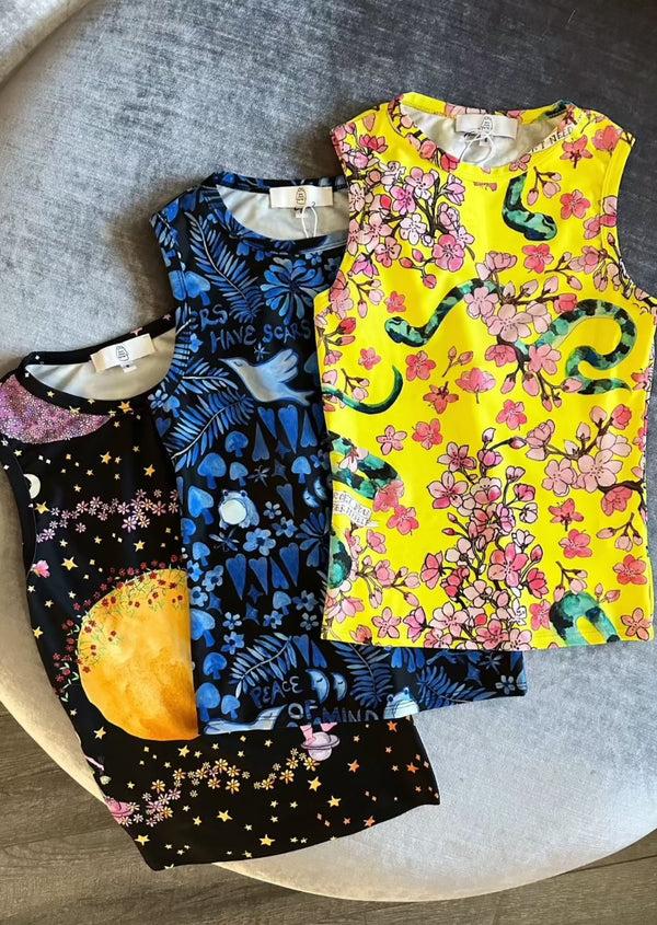 Dauphinette Olive Tank In Electric Cherry Blossoms Shirts U0026 Tops