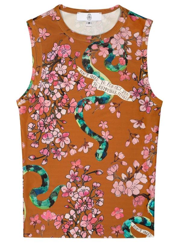 dauphinette Olive Tank in Whiskey Cherry Blossoms Shirts u0026 Tops