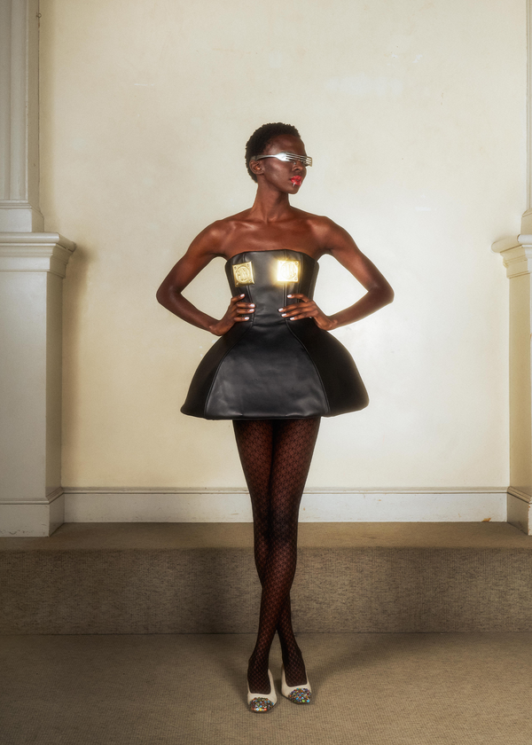 Dauphinette Push & Pull Leather Lampshade Corset Dresses