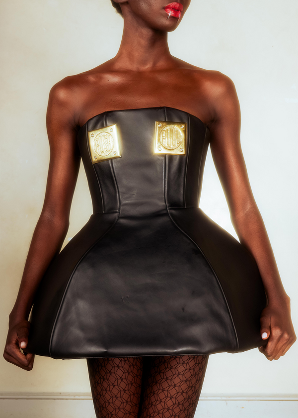 dauphinette Push & Pull Leather Lampshade Corset Dresses