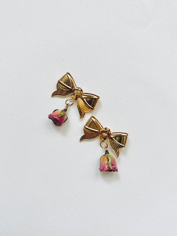 Dauphinette Rosebud Bow Drop Earrings (Upcycled) Earrings