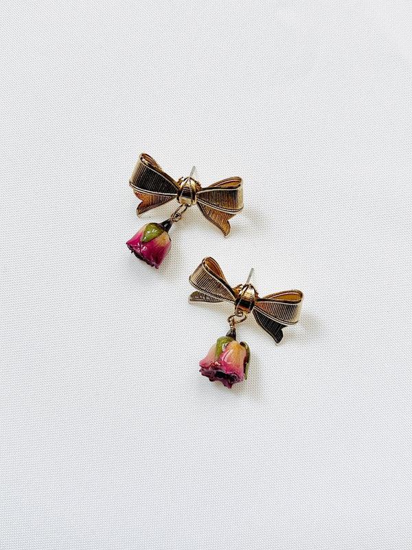dauphinette Rosebud Bow Drop Earrings (Upcycled) Earrings