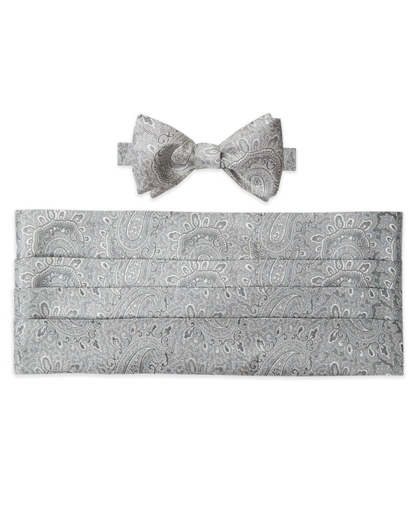 david donahue CH05582042 | Silver Paisley Self Tie Bow Tie & Cummerbund Set Accessories