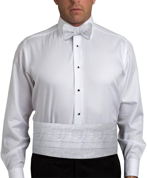 David Donahue CH2593044 | Silver & White Paisley Self-tie Bow Tie & Cummerbund Set Accessories