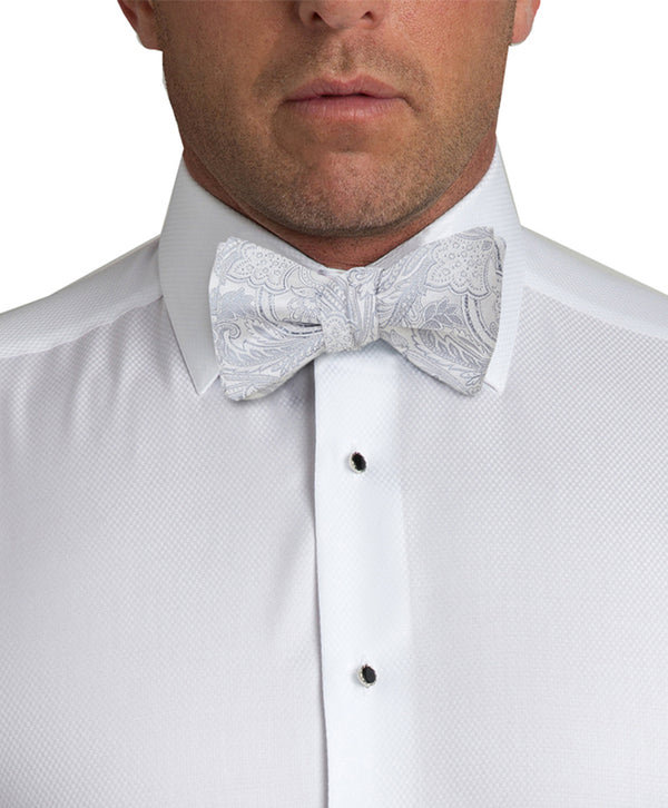 David Donahue CH2593044 | Silver & White Paisley Self-tie Bow Tie & Cummerbund Set Accessories