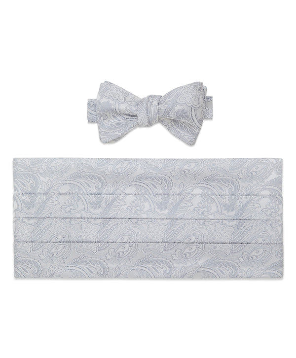 david donahue CH2593044 | Silver & White Paisley Self-tie Bow Tie & Cummerbund Set Accessories