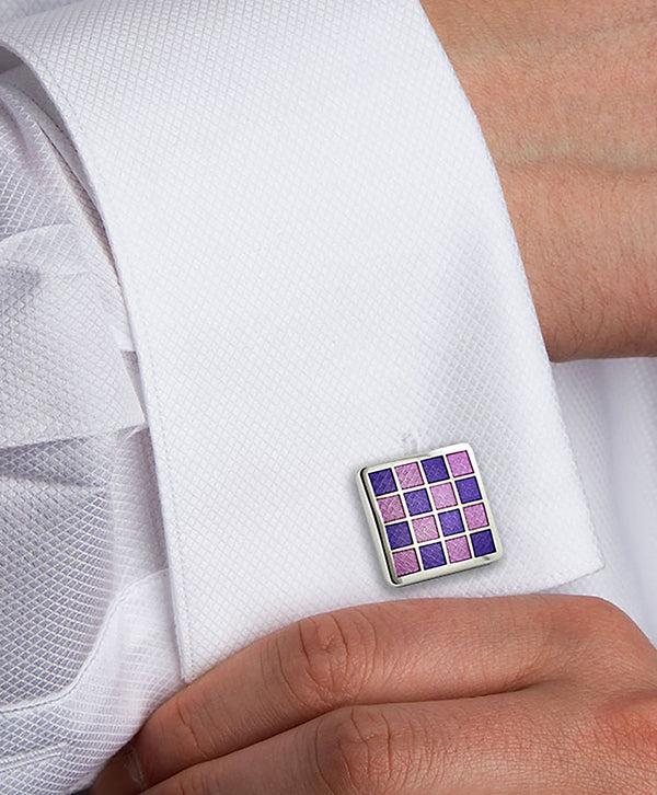 David Donahue CL020502 | Sterling Checkerboard Violet & Light Purple Cufflinks Accessories