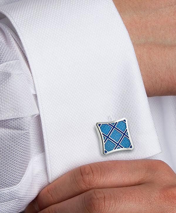 David Donahue CL055902 | Sterling Silver Plaid Light Blue & Blue Cufflinks Accessories