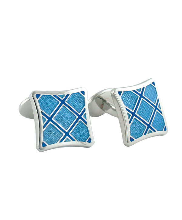 david donahue CL055902 | Sterling Silver Plaid Light Blue & Blue Cufflinks Accessories