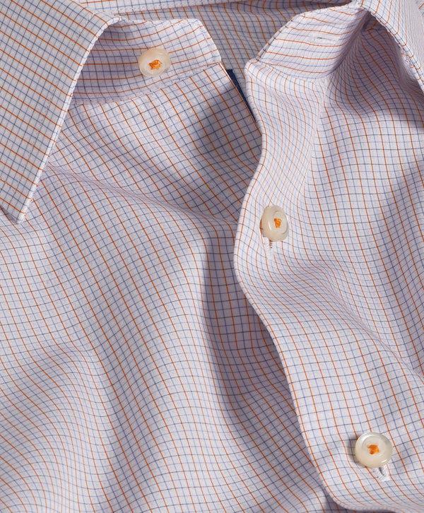 David Donahue RBSP10801487 | Blue & Orange Dobby Micro Check Dress Shirt Shirt