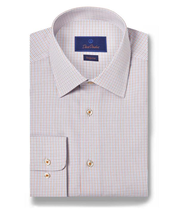 david donahue RBSP10801487 | Blue & Orange Dobby Micro Check Dress Shirt Shirt