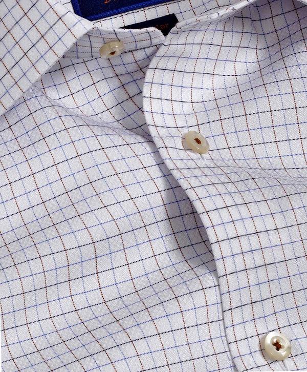 David Donahue RBSP10804124 | White & Dune Tattersall Check Dress Shirt Shirt
