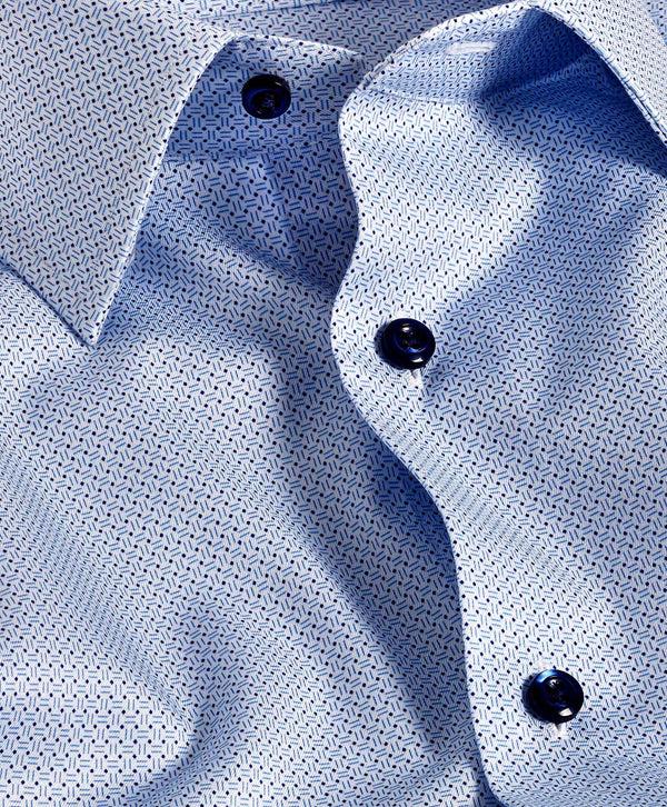 David Donahue RBSP11010135 | White & Blue Geometric Print Dress Shirt Shirt