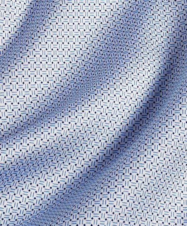 David Donahue RBSP11010135 | White & Blue Geometric Print Dress Shirt Shirt