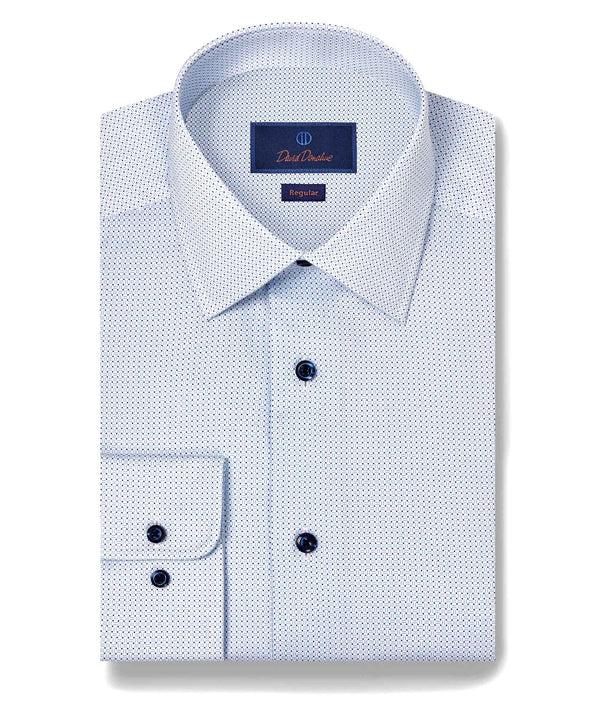 david donahue RBSP11010135 | White & Blue Geometric Print Dress Shirt Shirt