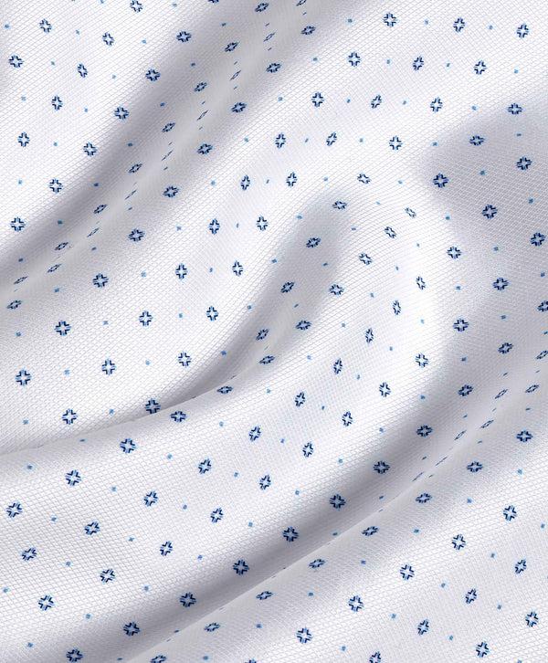 David Donahue RBSP11200135 | White & Blue Textured Neat Print Dress Shirt Shirt