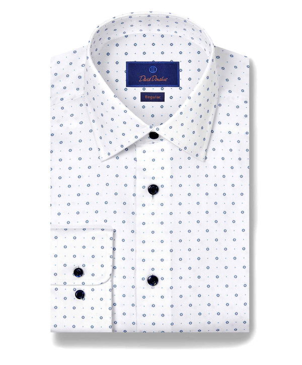 david donahue RBSP11200135 | White & Blue Textured Neat Print Dress Shirt Shirt