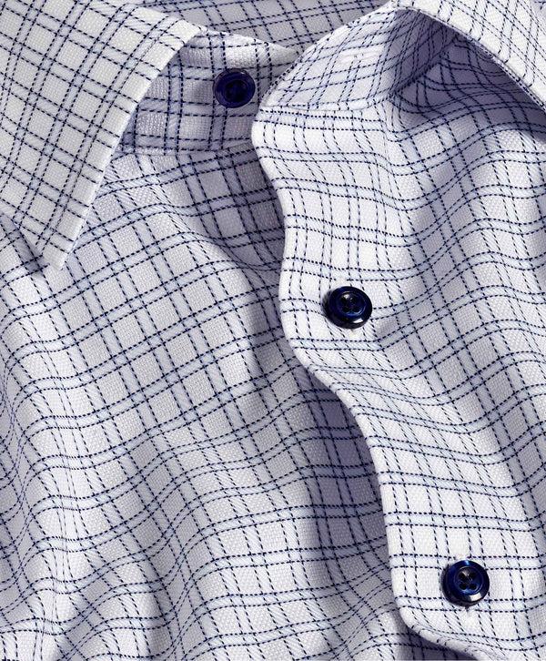 David Donahue RBSP11809155 | White & Navy Dobby Check Dress Shirt Shirt