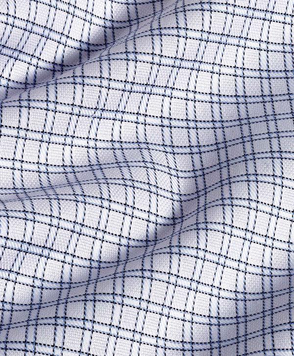 David Donahue RBSP11809155 | White & Navy Dobby Check Dress Shirt Shirt