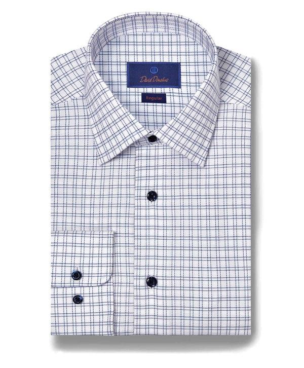 david donahue RBSP11809155 | White & Navy Dobby Check Dress Shirt Shirt