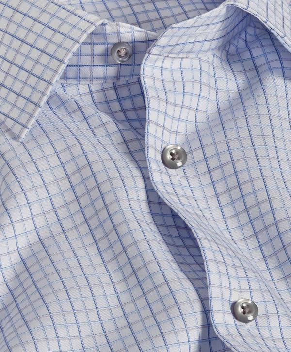 David Donahue RBSP11854135 | White & Blue Windowpane Dress Shirt Shirt