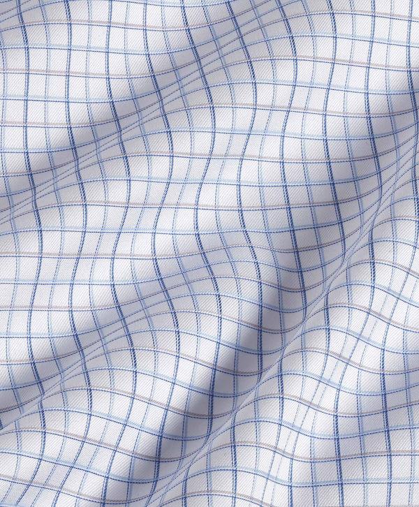 David Donahue RBSP11854135 | White & Blue Windowpane Dress Shirt Shirt
