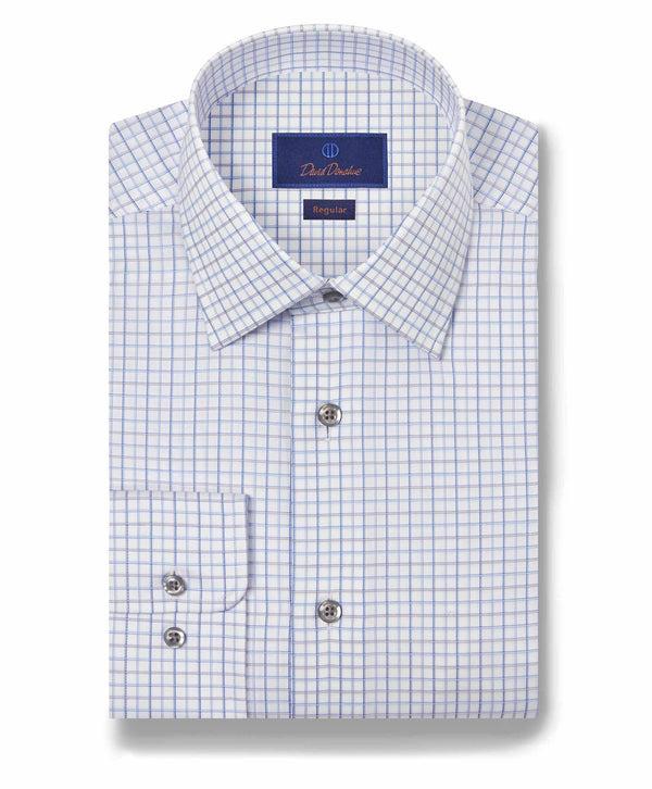 david donahue RBSP11854135 | White & Blue Windowpane Dress Shirt Shirt