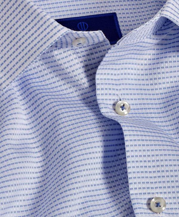 David Donahue SBSP10007135 | White & Blue Horizontal Dobby Dress Shirt Shirt
