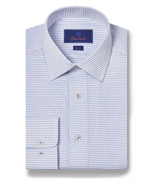david donahue SBSP10007135 | White & Blue Horizontal Dobby Dress Shirt Shirt