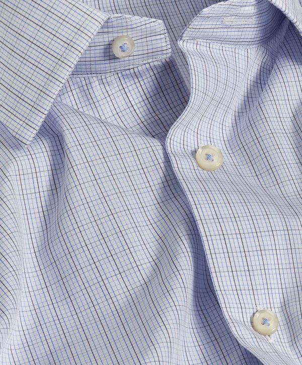 David Donahue SBSP10853135 | White & Blue Micro Check Dress Shirt Shirt