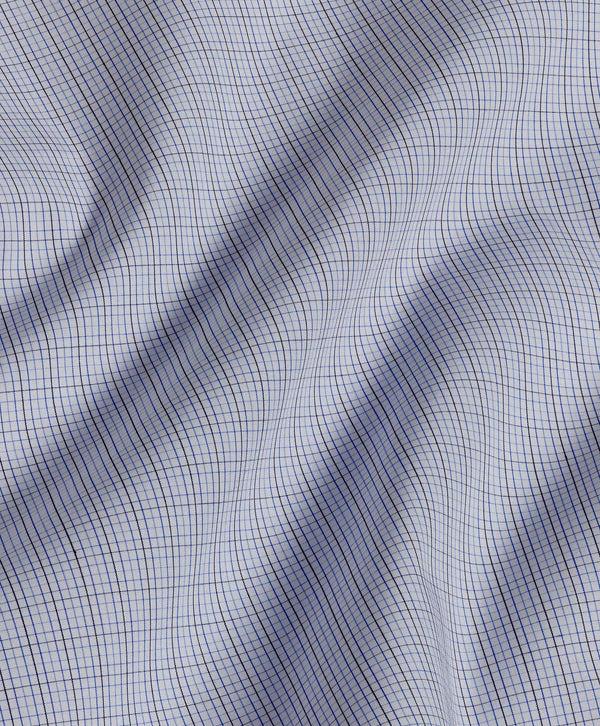 David Donahue SBSP10853135 | White & Blue Micro Check Dress Shirt Shirt