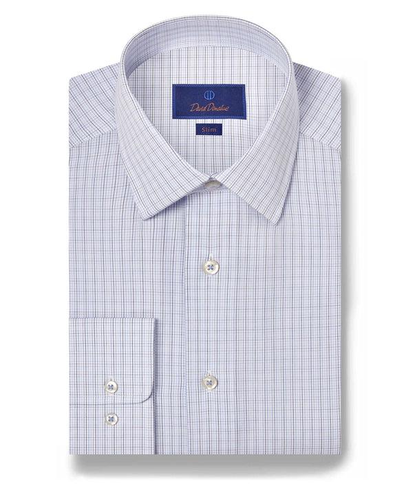david donahue SBSP10853135 | White & Blue Micro Check Dress Shirt Shirt