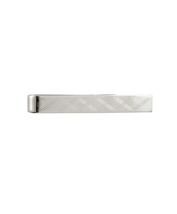 David Donahue TB322002 | Silver Plaid Striped Tie Bar Accessories