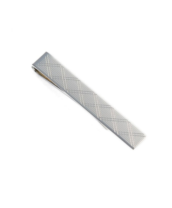 david donahue TB322002 | Silver Plaid Striped Tie Bar Accessories