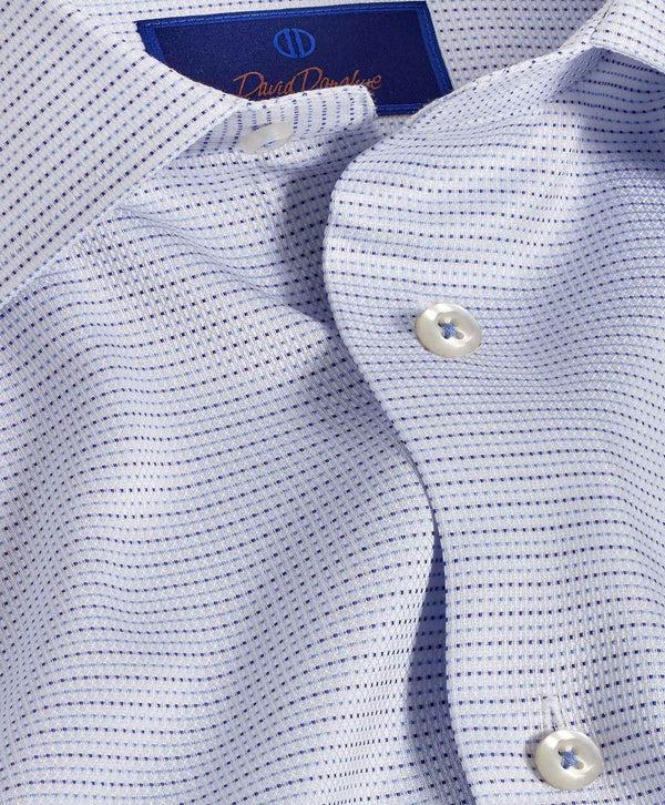 David Donahue TBSP10006135 | White & Blue Micro Dobby Dot Dress Shirt Shirt