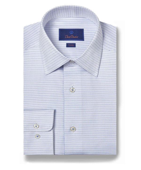david donahue TBSP10006135 | White & Blue Micro Dobby Dot Dress Shirt Shirt