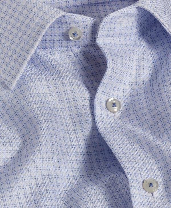 David Donahue TBSP10028135 | White & Blue Box Dobby Dress Shirt Shirt