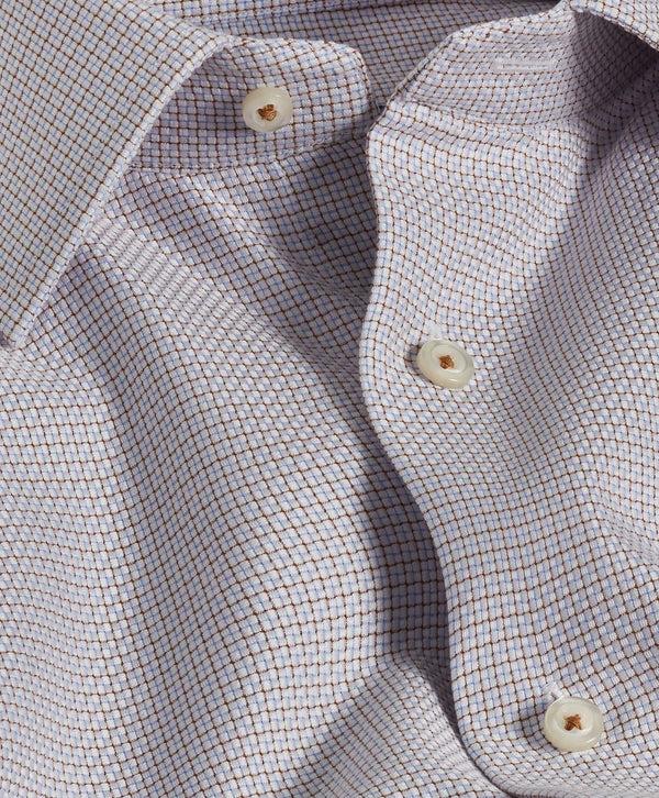 David Donahue TBSP10030421 | Sky & Chocolate Micro Check Dress Shirt Shirt