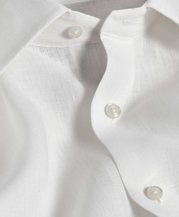 David Donahue TBSP10104110 | White Linen Dress Shirt Shirt