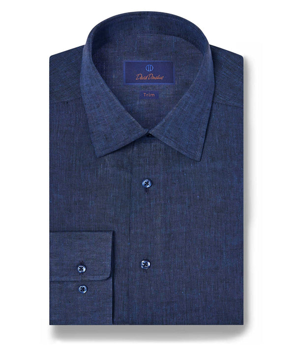 david donahue TBSP10104412 | Navy Linen Dress Shirt Shirt