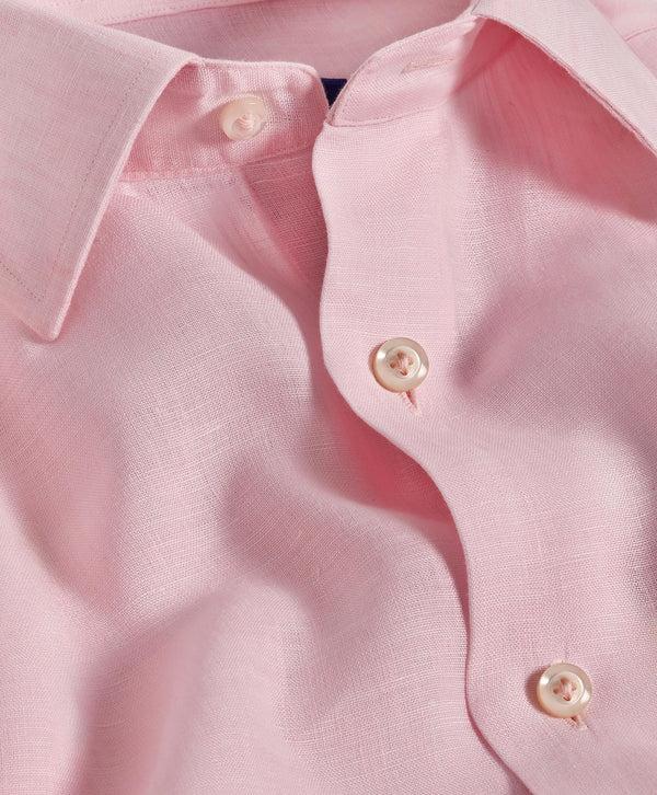 David Donahue TBSP10104650 | Pink Linen Dress Shirt Shirt