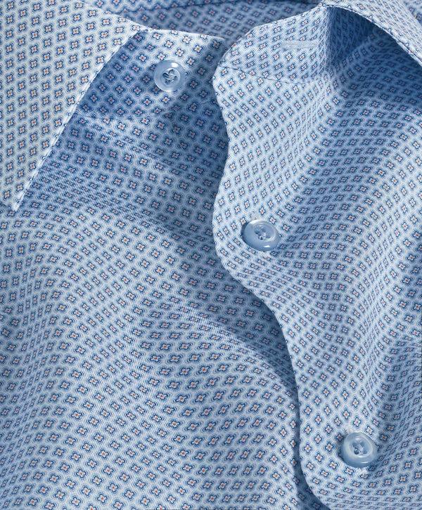David Donahue TBSP10622459 | Blue & Melon Neat Print Dress Shirt Shirt