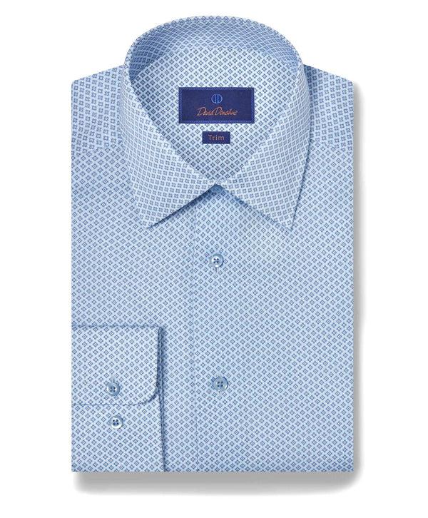 david donahue TBSP10622459 | Blue & Melon Neat Print Dress Shirt Shirt