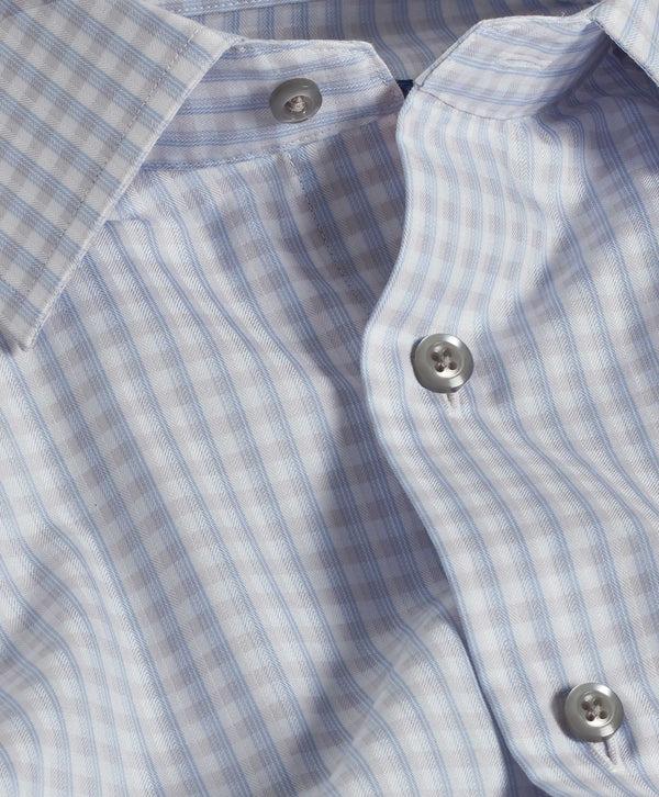 David Donahue TBSP10802469 | Sky & Gray Dobby Check Dress Shirt Shirt