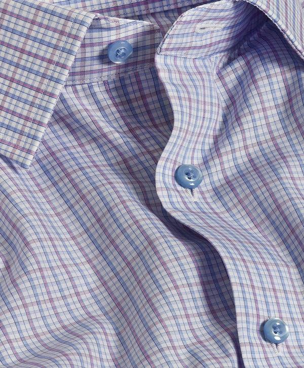 David Donahue TBSP10808464 | Blue & Berry Poplin Check Dress Shirt Shirt