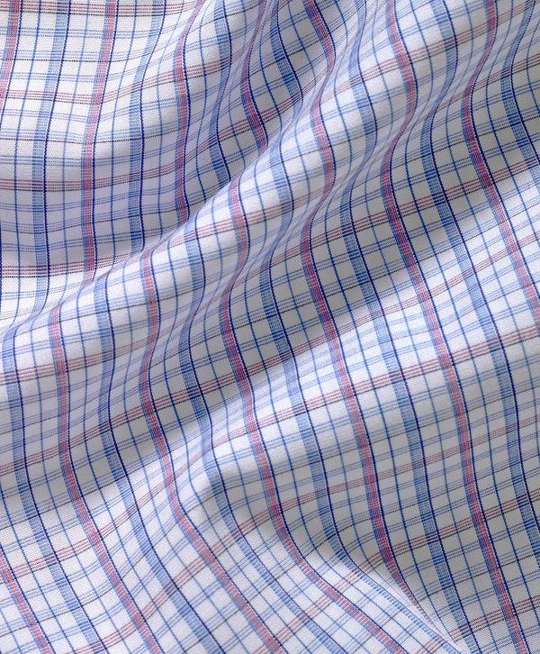 David Donahue TBSP10808464 | Blue & Berry Poplin Check Dress Shirt Shirt