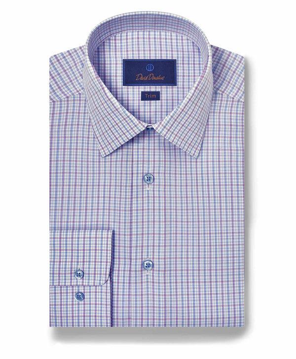david donahue TBSP10808464 | Blue & Berry Poplin Check Dress Shirt Shirt