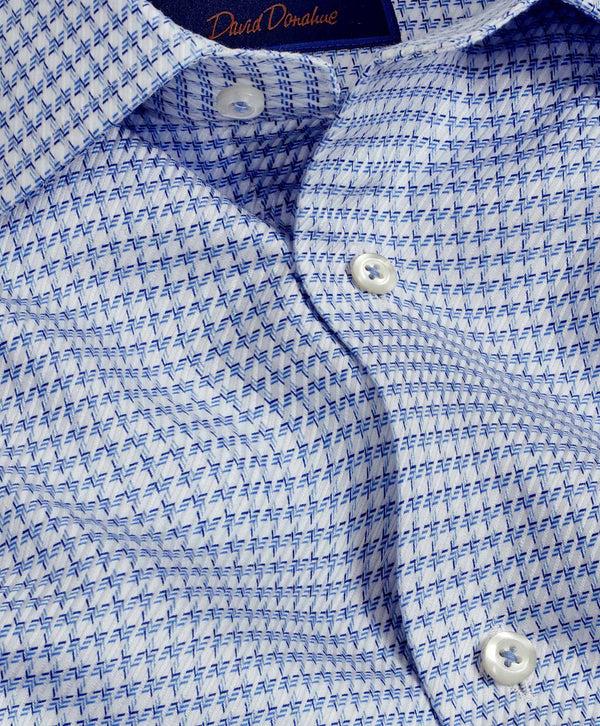 David Donahue TBSP10809402 | Blue & Sky Textured Check Dress Shirt Shirt