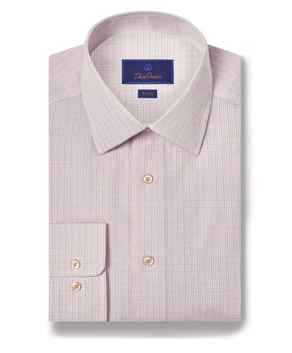 david donahue TBSP10853180 | White & Melon Micro Check Dress Shirt Shirt