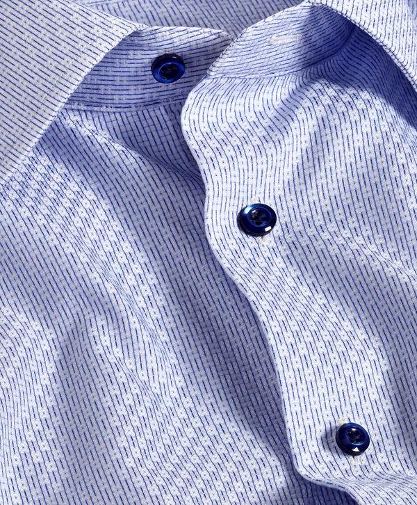 David Donahue TBSP11003136 | White & Sky Geometric Dobby Dress Shirt Shirt